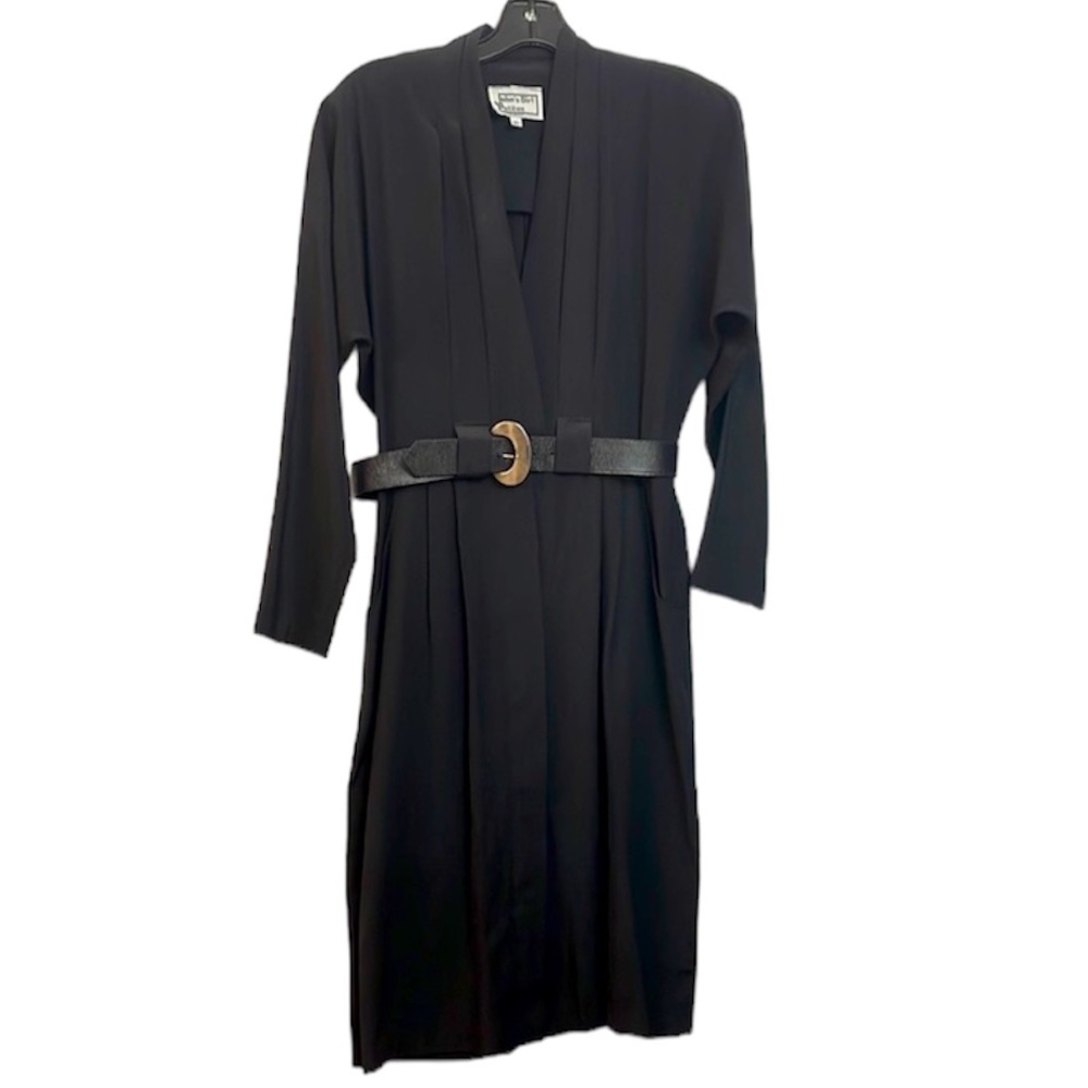 Vintage 80s John’s Girl Petites Black Belted V-Neck Dress LBD Size 10P